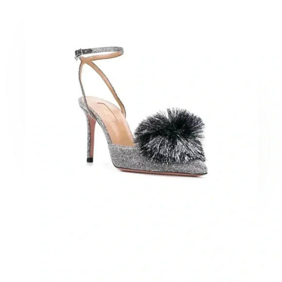 Aquazzura Shoes - AQUAZZURA SILVER POMPOM SLINGBACK SANDALS